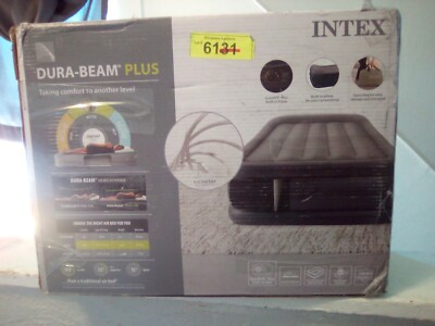 Intex Dura Beam Deluxe Pillow Raised Air Mattress Bed with Built In Pump, Twin