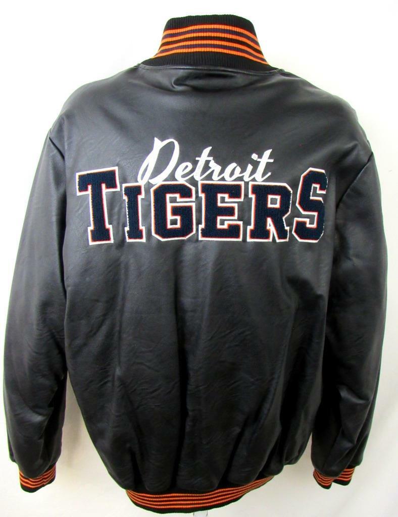 Detroit Tigers Mens Large Snap Front Embroidered Faux Leather