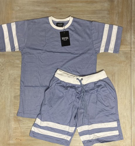 Conjunto de chándal de verano azul medio para hombre camiseta pantalones cortos PVP £50 conjunto Boohoo Man - Imagen 2 de 13