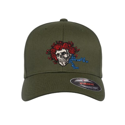 Grateful Dead Skull and Roses Bertha Logo Embroidered Flexfit Fitted Ball Cap 