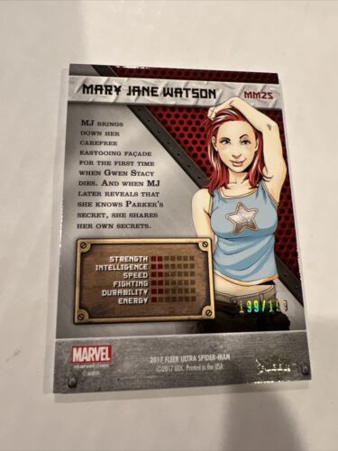 Fleer Ultra Spider-Man 2017 metal bronce PMG MM25 OMEGA Mary Jane #199/199⭐⭐ VHTF - Imagen 3 de 5