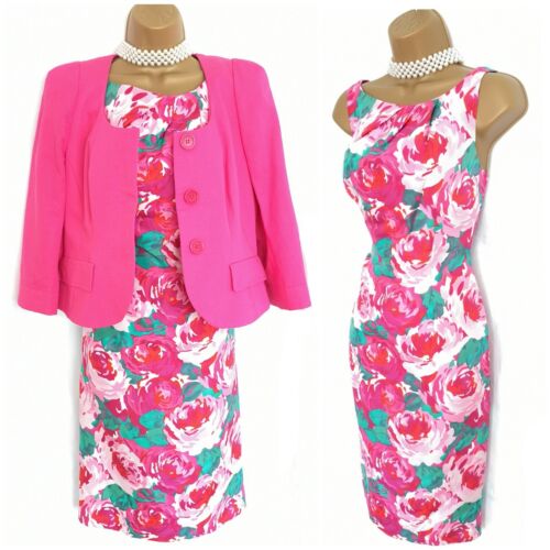 LK BENNETT Pink Floral Silk Shift Dress NEW + Pink Jacket Occasion Outfit UK 12 - Picture 1 of 12