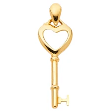 14K Yellow Gold Key to Heart Charm Love Pendant for Necklace or Chain