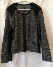 Eileen Fisher 16 Jacket - Black/white Marl Cotton Blended Zip Close - Fab!