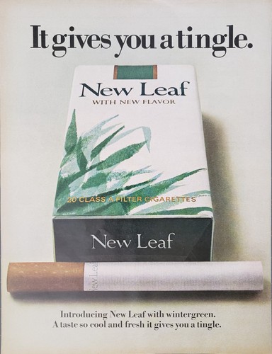 1970 New Leaf Cigarettes With Wintergreen Flavor Cool Fresh Tingle Print Ad