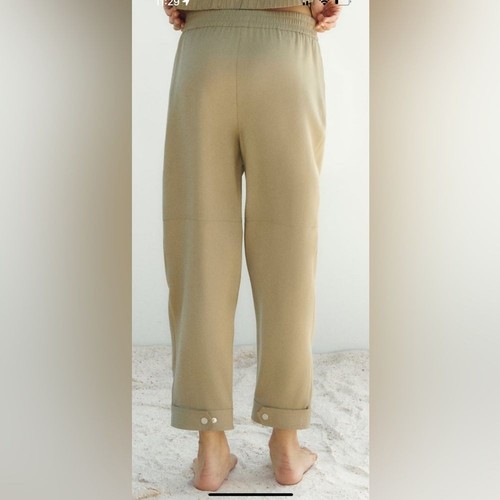 Zara Relaxed Fit Adjustable Hem Pants High Waist Elastic Slip on Large NWT