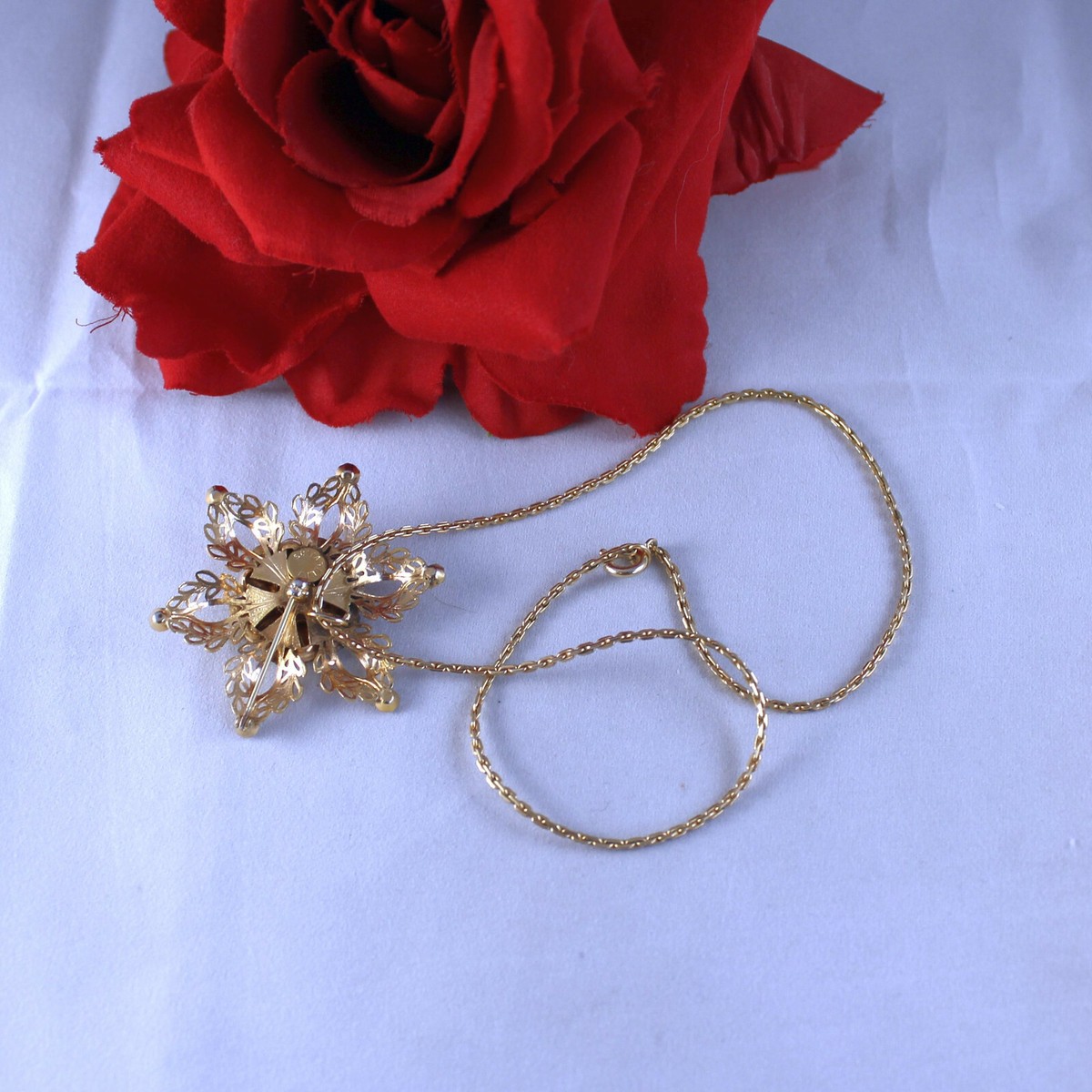 Vintage Scitarelli Purple Rhinestone Gold tone Pin Necklace CAT