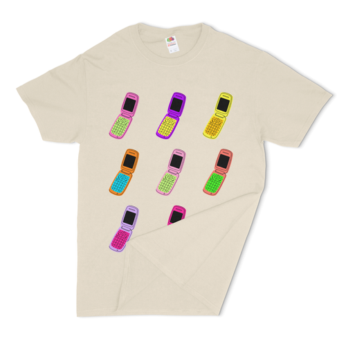 Millennial T-shirt - Neon Multicolor Flip Phone Y2K 2000s - Picture 26 of 44