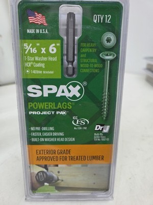 5/16''x6'' Exterior Washer Head Structural Wood Lag Screws Powerlags Torx T-Star 