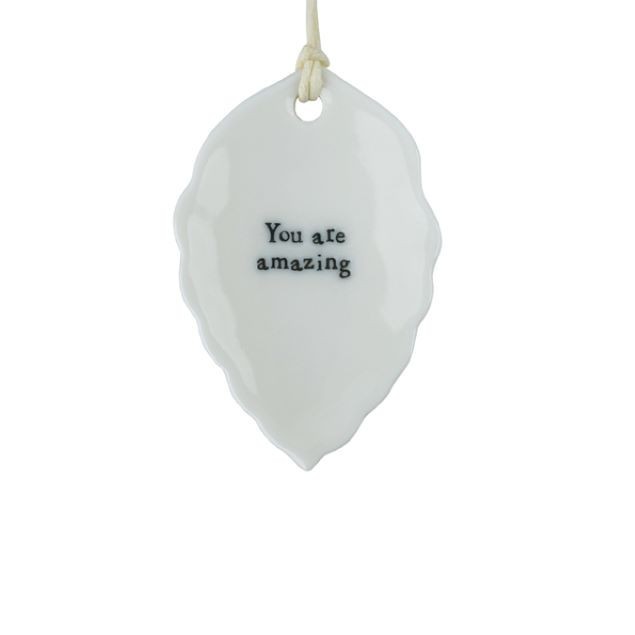 East of India Ceramic Leaf ""You are Amazing"" Autumn Hanging Decor Gift 6x4cm