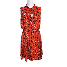 Banana Republic Red with Black White Floral Elastic Waist V-Neck Dress Size S