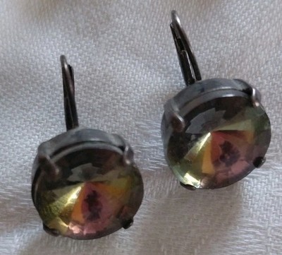 Noa Noa Ohrringe facettierte Glasperle Olivgrün Gold Bernstein Boho Vintage