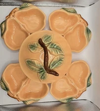 Belmar of CA Pottery Peach Pear Serving Dishes 1950s Lazy Susan Style