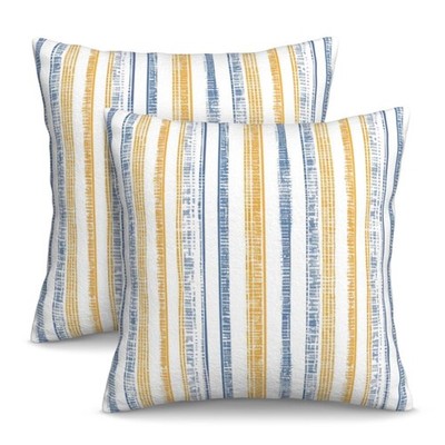 KiuLoam Boho Blue Yellow Striped Throw Pillow Covers 18 x 18 Set of 2, Summer...