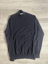Lacoste Sweater Mens Large Blue Mock Neck Pullover Knit Croc Logo Long Sleeve