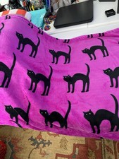 Black Cat Throw Blanket Soft  Cozy 50" X 60" - Purple/Pink Cat Pattern