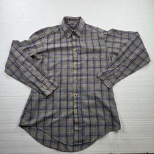 Vintage Levis Shirt Mens Medium Blue Tan Plaid Button Down Tailored Korea 90s