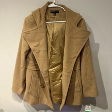 NWT Jason Kole Wool Blend Camel Pea Coat Size Large