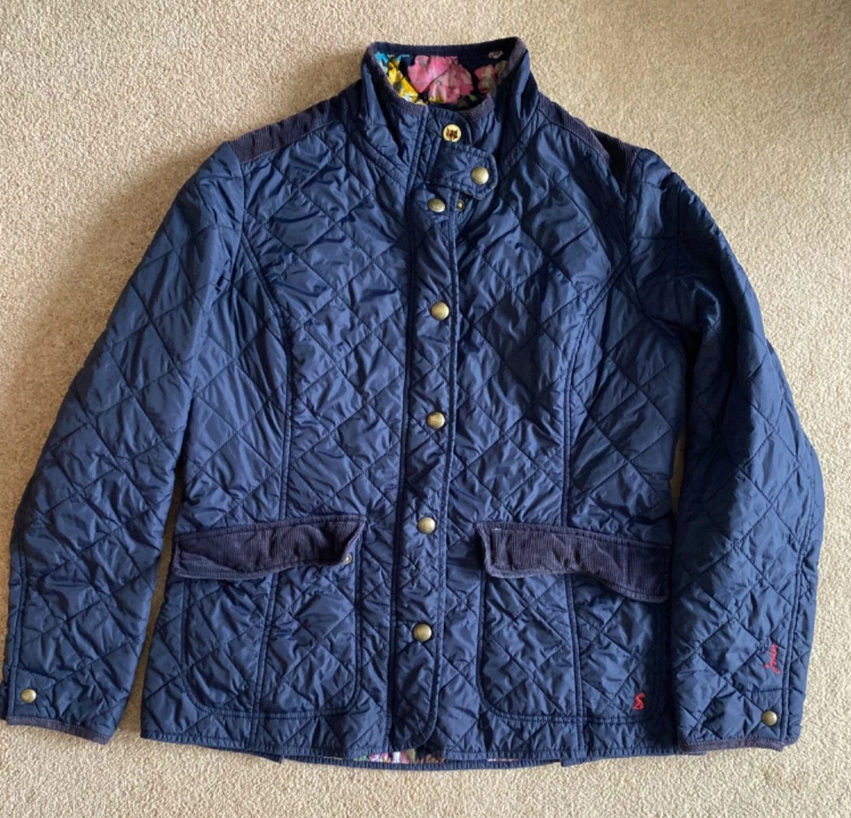 CHAQUETA DE CAMPO ACOLCHADA AZUL MARINO JOULES MUJER INTERIOR FLORAL REINO UNIDO 16 XL Foto 2 de 4