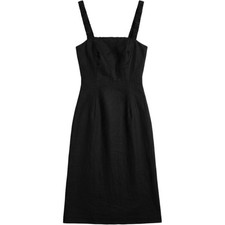 Reformation Linen Midi Dress Womens 6 Black Smocked Straps Open Back Summer Slit
