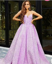 portia and scarlett ps212084B emblished heavy sequins strapless gown lilac