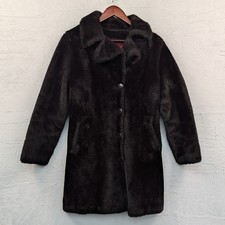 VTG Faux Fur Coat Women M Brown Plush Button Up Mob Wife Mafia Grunge Winter 70s