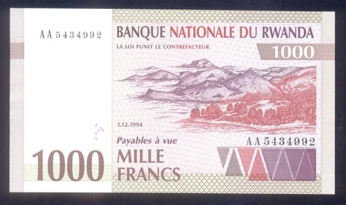 Rwanda 1000 Francs 1994  P24  UNC