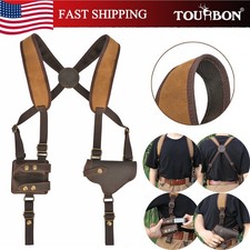 Tourbon Canvas Leather Handgun Shoulder Harness Holster Mag Pouches Gift-right