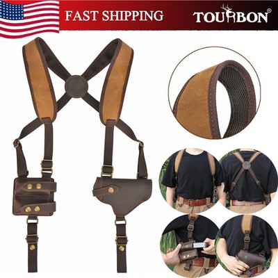 TOURBON Canvas Leather Handgun Shoulder Harness Holster Mag Pouches Gift-Right