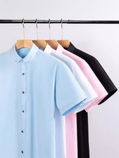 Mens Dress Shirts Short Sleeves Business No Iron Diamond Button Casual Shirts