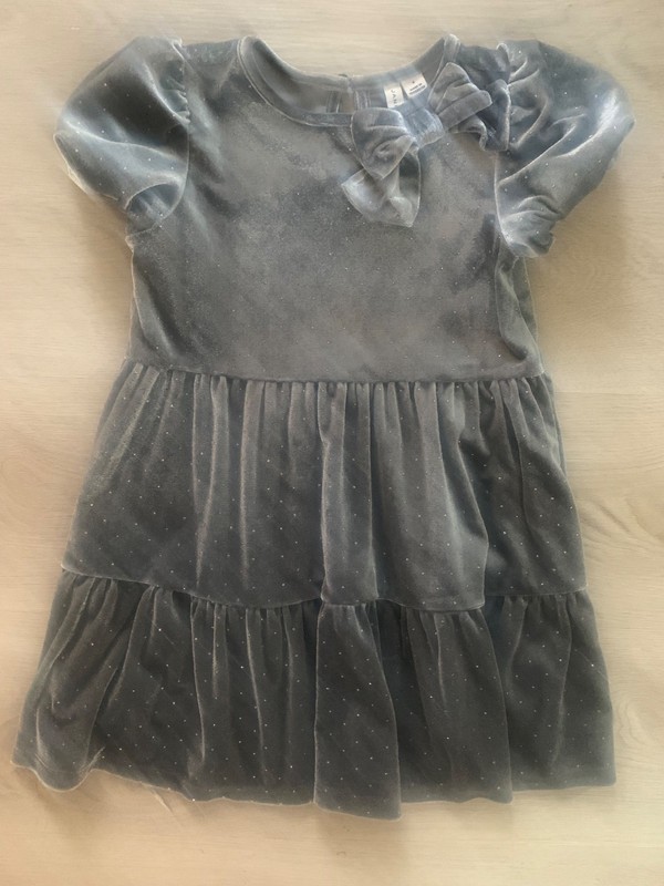 Janie and Jack Grey velvet silver metallic dot dress girls size 4