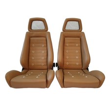 Pair Of Used Authentic Recaro Lx Tan Leather Net Headrest Racing Seats