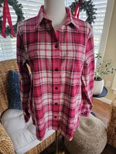 L.L Bean Scotch Plaid Relaxed Fit Flannel Shirt Women's Size M Tall NWT