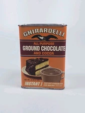 Ghiradelli Cocoa Ground Chocolate Vintage Tin Can Container Cardboard Decor