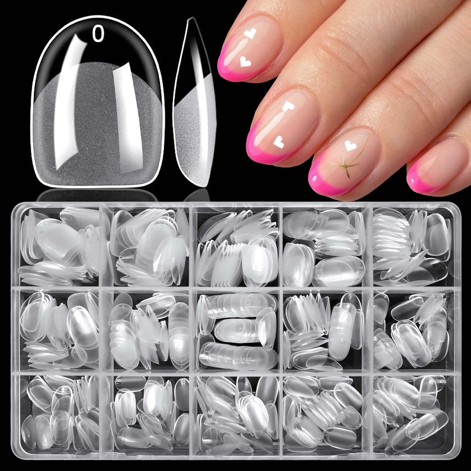 360pc Extra Short Oval Nail Tips Clear Fake Nails XS Round Almond Gel Nail Ti...