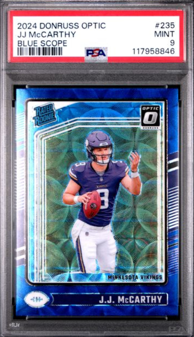 2024 DONRUSS OPTIC #235 JJ MCCARTHY BLUE SCOPE PSA MINT 9