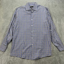 Hugo Boss Button Up Shirt Mens 17 34/35 Blue Gingham Sharp Fit Long Sleeve