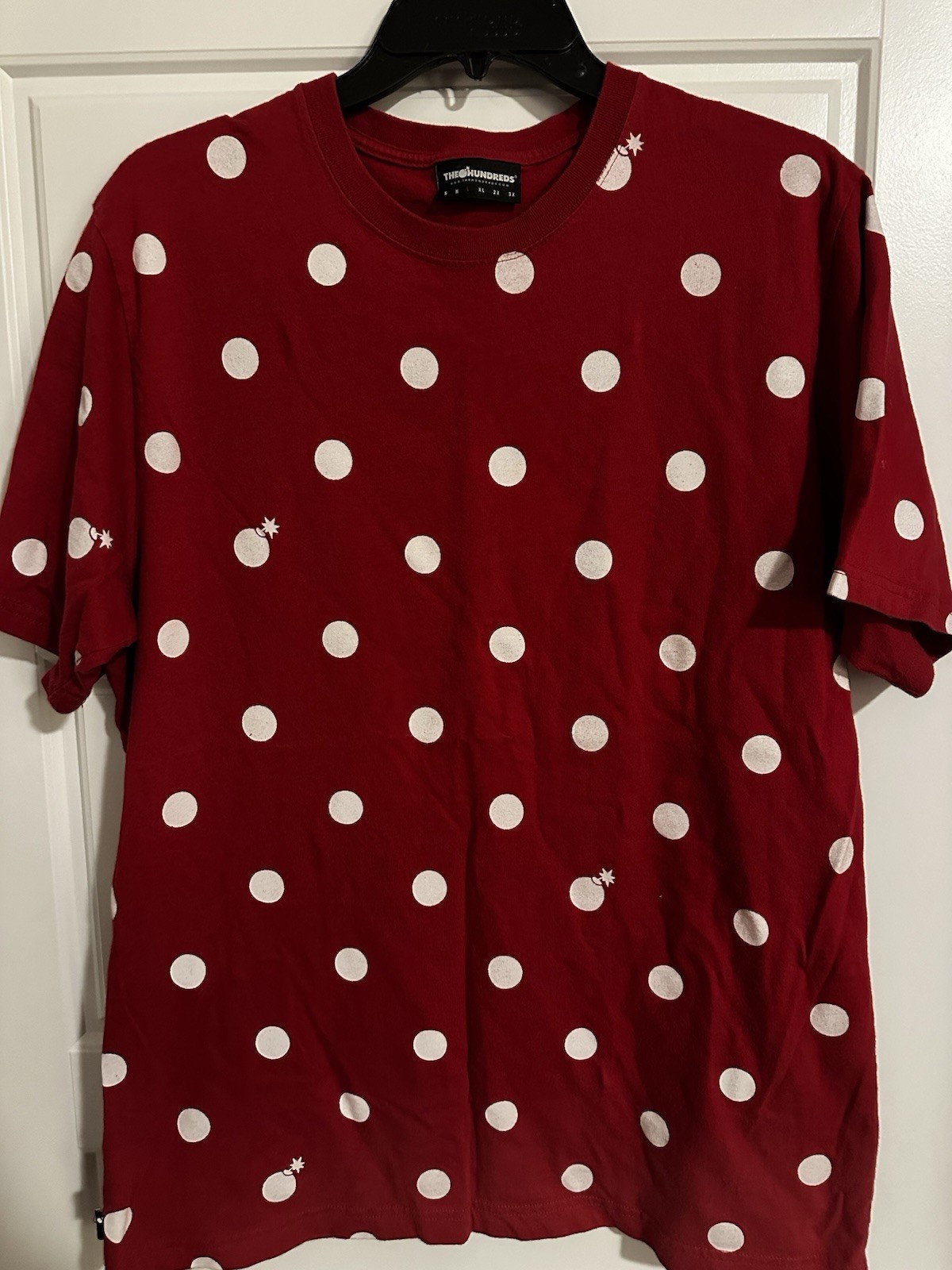 The Hundreds Polka Dot Mini Bomb Logo Graphic T-Shirt Red/White Size Large