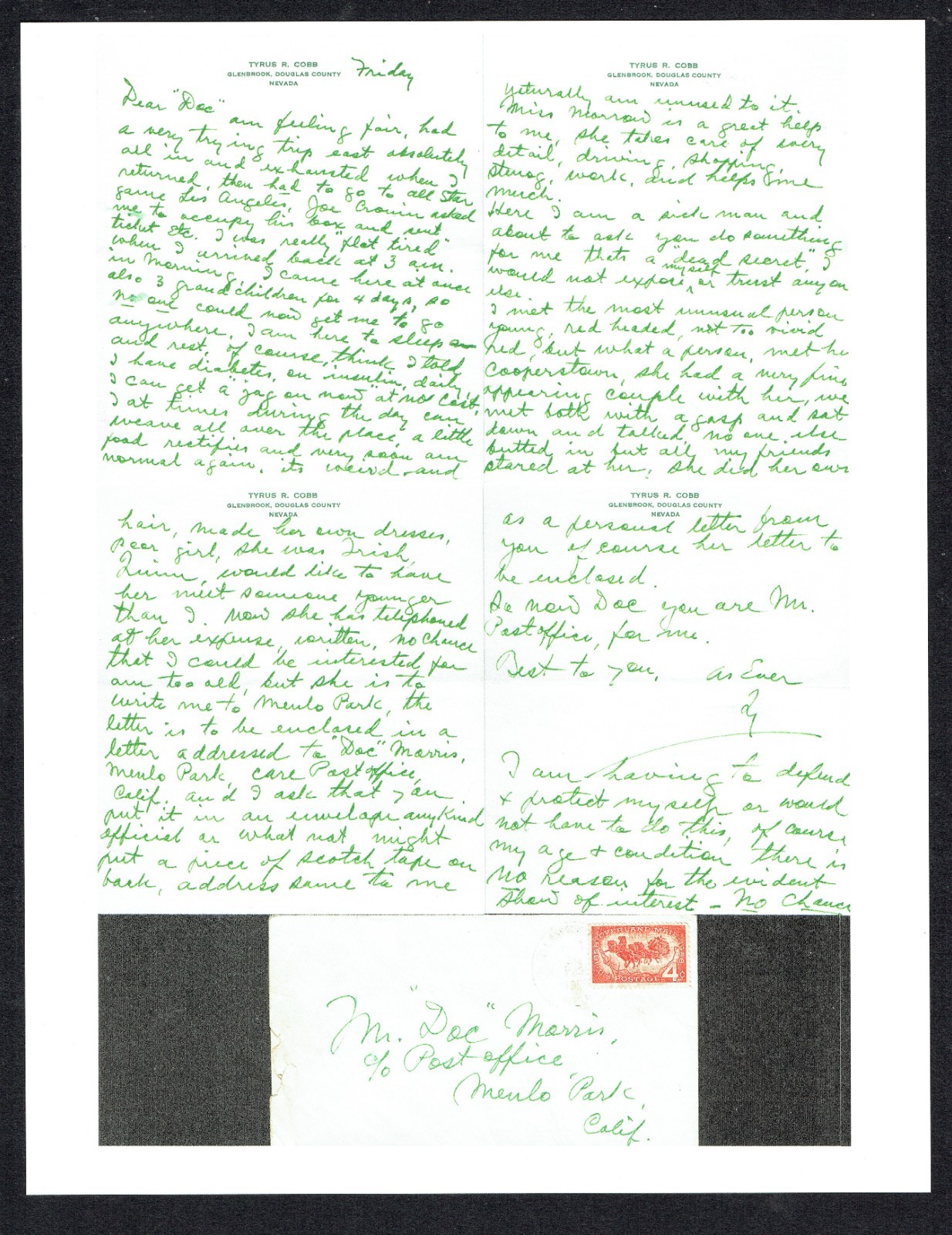 Ty Cobb HANDWRITTEN WORDS "great help" from Letter Custom Card PSA Read DESC! view 4