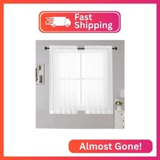 OWENIE White Sheer Curtains, 45 inches Long, 2 Panels, Rod Pocket, Light Filteri