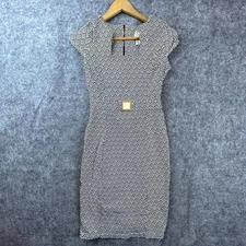 Vintage Pyramide Dress Womens M Black White Faux Belt Career Office Chic 90s Y2K