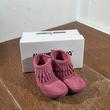 Minnetonka Moccasins Infant's Double Fringe Bootie Hot Pink Size 5