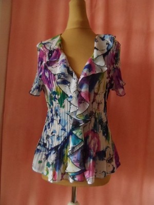 KRISS Damen Plissee Bluse, Gr. 2XL (eher L), bunt, Rüschen, dehnbar