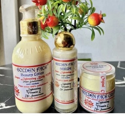 Golden Face Vitamin E Lightening Set: Beauty Milk Lotion, Serum & Face Cream SPF