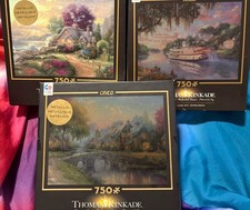 Thomas Kinkade Ceaco 3 Puzzle Lot 750 Pc Each Metallic Special Edition