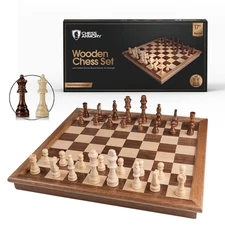 Chess Armory Wooden Chess Set – 17-Inch Large Chess Board with Felted Storage...
