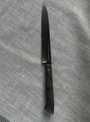 VINTAGE EKCO FLINT ARROWHEAD STAINLESS SERRATED STEAK KNIFE USA WOOD