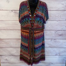 Signature Robbie Bee Womens 18W Boho Tribal Print Dress Embellished Belted Beads