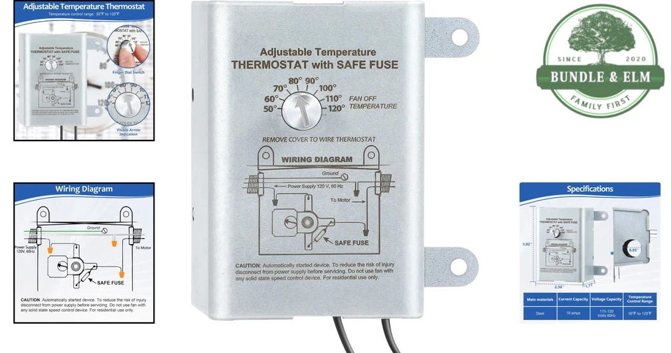 Attic Fan Thermostat Control Adjustable Digital Programmable Wall Mount - Image 2 of 4