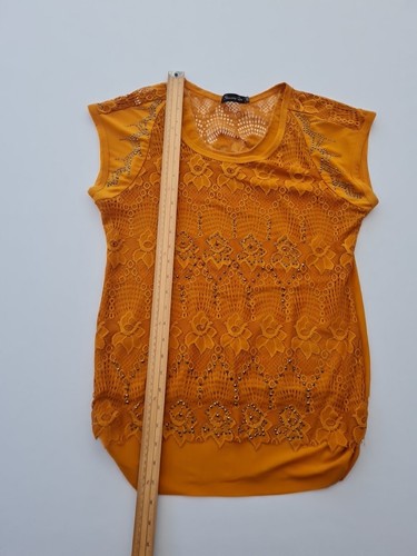 Ladies Beaded Top Shuang Qin Size 2XL Mustard Lace 30022 - Picture 8 of 13
